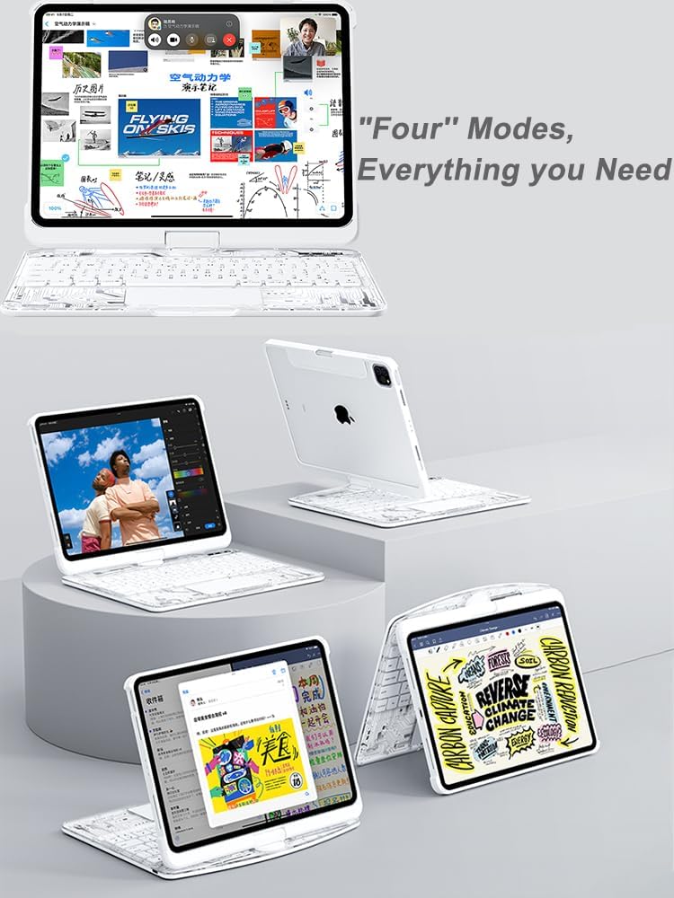 KARTICE Case with Wireless Keyboard Compatible with iPad 10th 2022 10.9 inch, Multi-Touch Trackpad, 7 Color Backlight, 360° Rotating Stand with Pencil Holder for 10th, Excludes iPad and Pencil