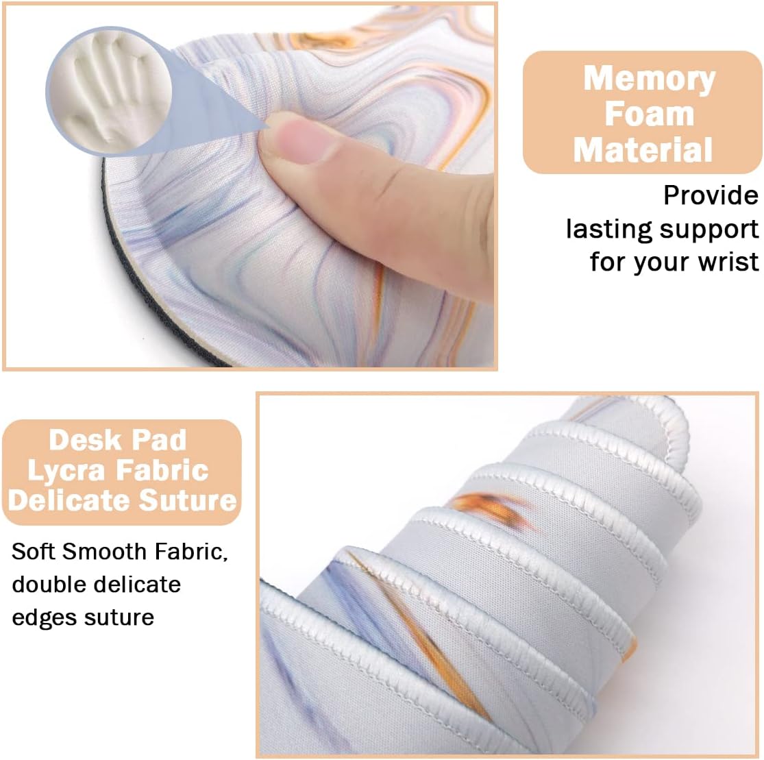 4-in-1 Large Gaming Mouse Pad, Keyboard Wrist Rest Pad & Wrist Support Mousepad Set, Extended Desk Pad Waterproof Desk Mat for Home Office Study Game - White Marble