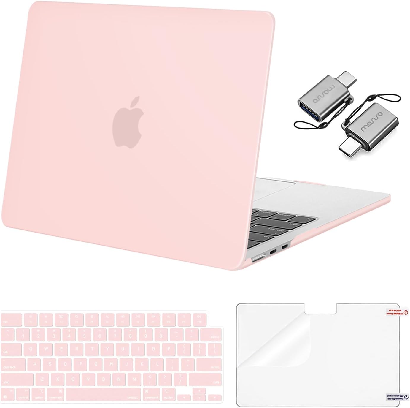 MOSISO Compatible with MacBook Air 13 inch Case 2025 2024 2023 2022 M4 A3240 M3 A3113 M2 A2681, Plastic Hard Shell&Keyboard Cover&Screen Film&Type C for MacBook Air 13.6 inch Case, Chalk Pink