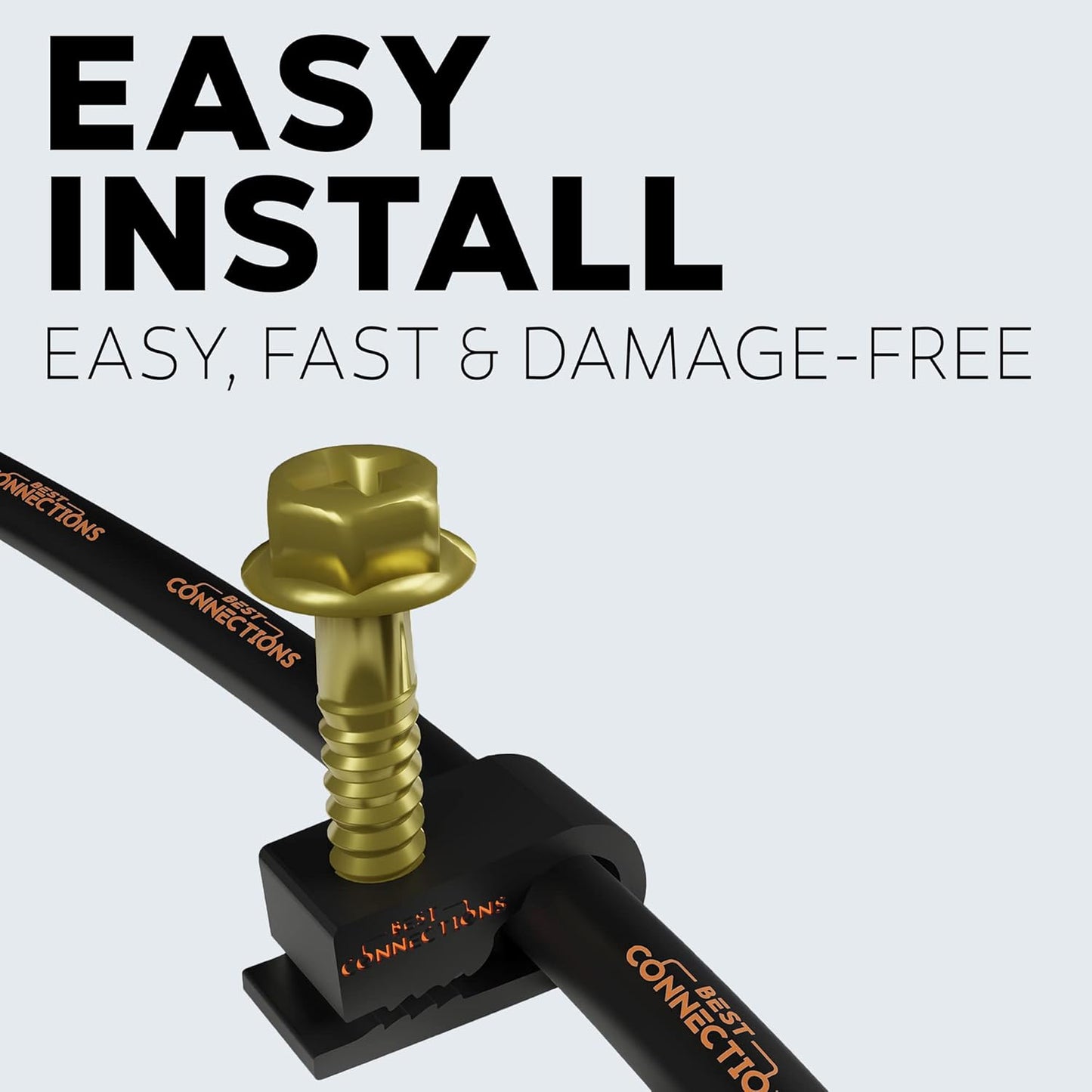 BEST CONNECTIONS Coaxial Cable Clips With Pre-Inserted Screw (300 Pack) - Black Single Mounting Clamps for Coax (RG6, RG59) and Ethernet - Cord Fastener/Strain Relief Clip