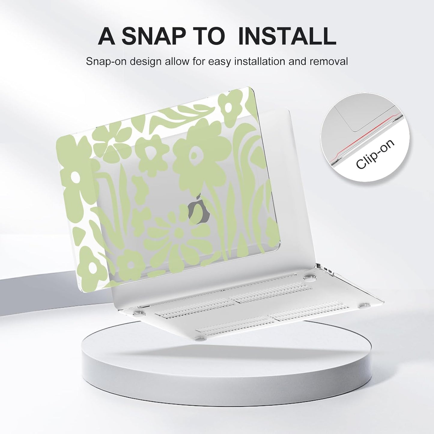 iCasso Compatible with MacBook Air 13 inch Case 2020-2018 Release M1 A2337 A2179 A1932, Green Flower Protective Hard Shell Case +Keyboard Cover + Screen Protector（Flower）