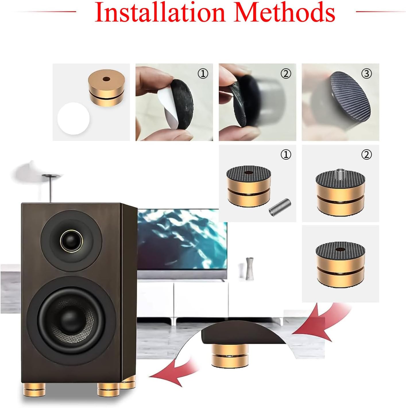 Audiocrast HiFi Speaker Spikes Stand Feet Shock Absorber Feet Pads Isolation Feet 40mm×23mm Aluminum with Balls for Audio Speaker Subwoofer CD DVD Amplifier Turntable DAC