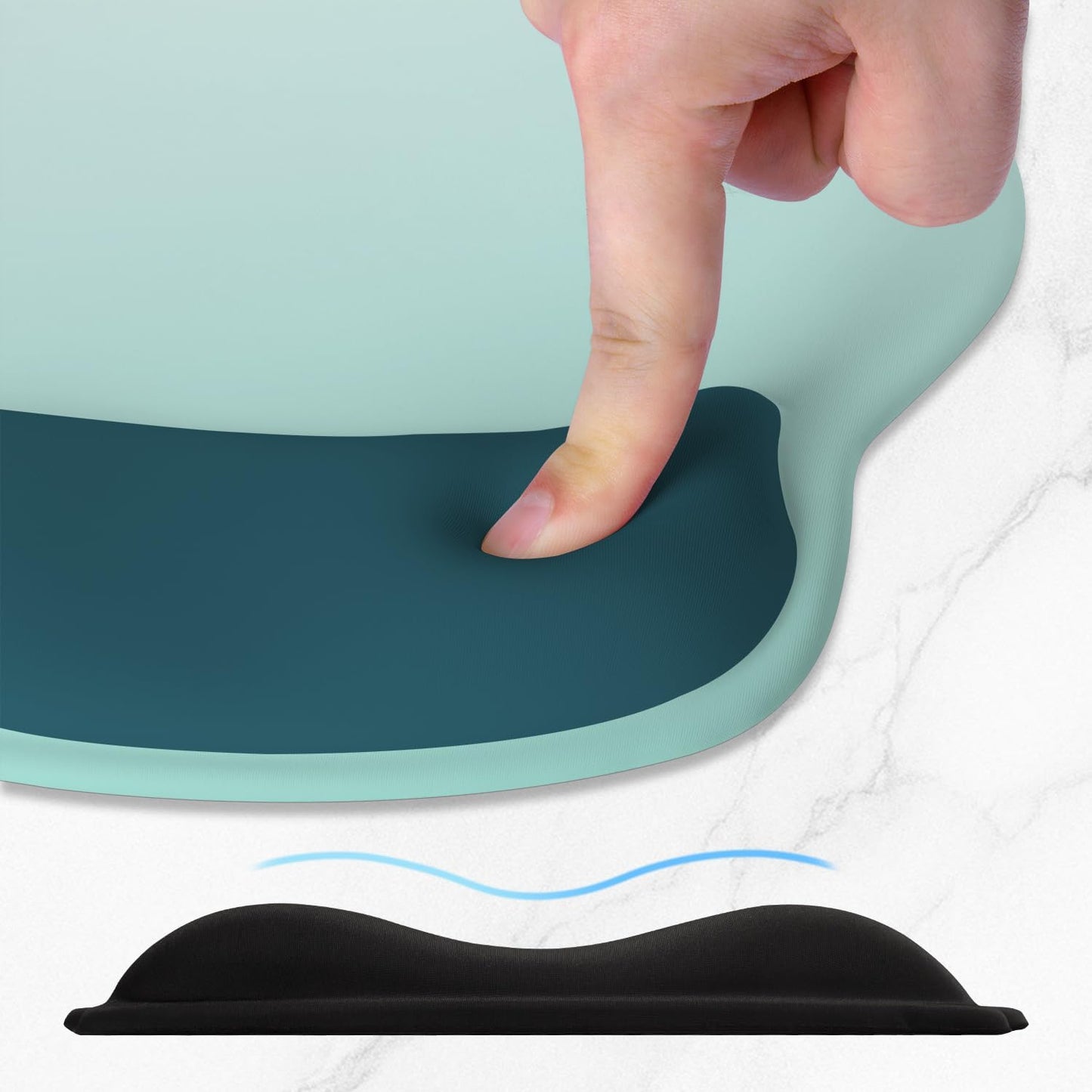 ITNRSIIET Ergonomic Mouse Pad with Wider Memory Foam Wrist Rest +17% - Curved Cushion Reduces Pressure 20%, Pain Relief, Non-Slip, Smooth, Cute Colors, 9.85 x 9 in, Light Green to White