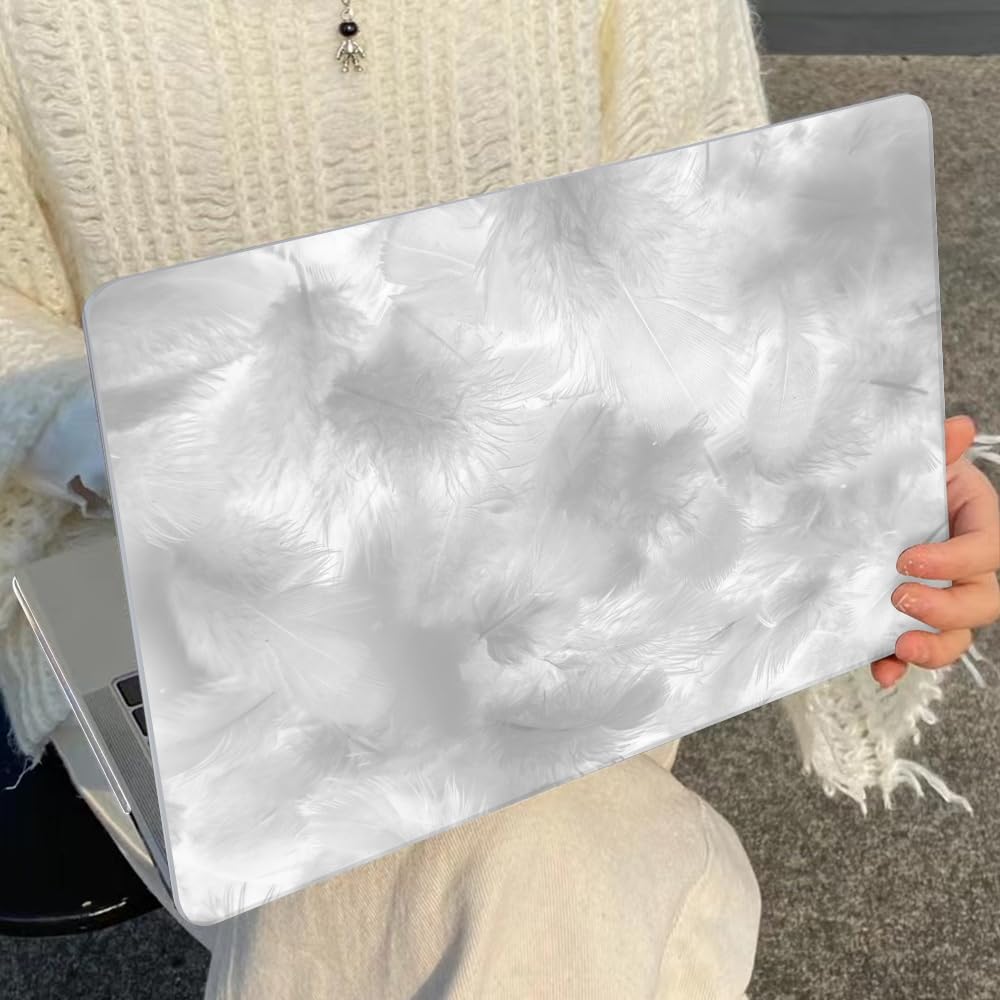 for M4 MacBook Air 13.6 Case 2025 2024 2023 2022 M3 A3113 A2681 M2 Chip, Pattern Plastic Matte Hard Shell Case Keyboard Skin for 2025 Mac Air 13.6 inch Cover M4 A3420 Touch ID, Gray Feather