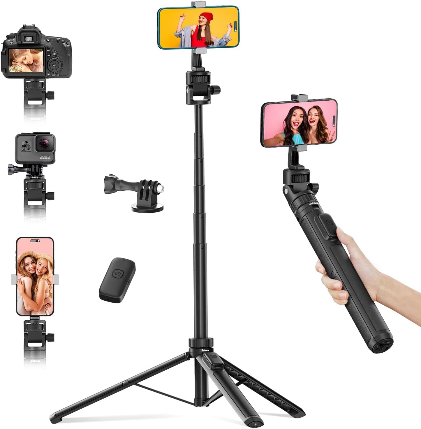 70" Phone Tripod & Selfie Stick, Extendable Tripod for iPhone Stand with Wireless Remote, Lightweight Travel Stand for Vlogging/Live Streaming, Compatible with iPhone Android, Cameras