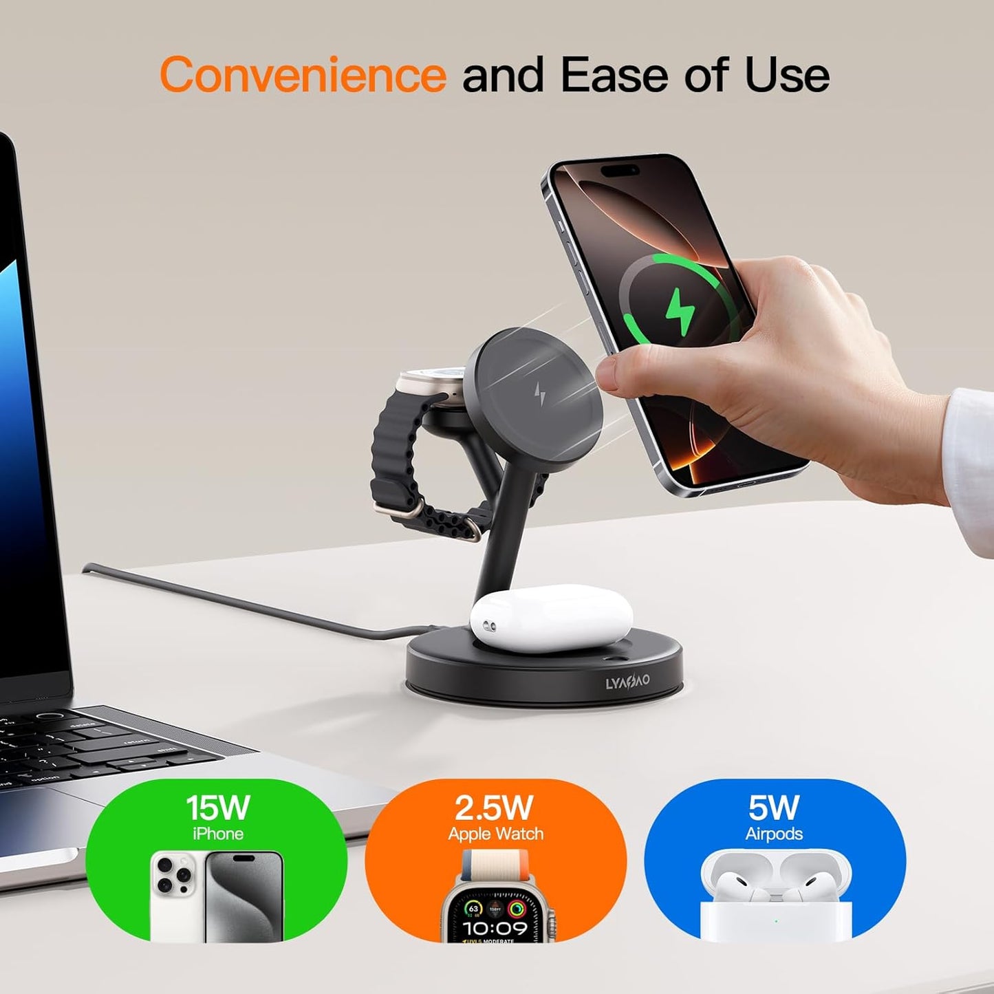 2025 3 in 1 Charging Station for Apple iPhone AirPods Watch with Mag-Safe Charger Wireless Charger Stand for iPhone 16 15 14 13 12 Series AirPods iWatch Series - Gifts for Wife & Husband