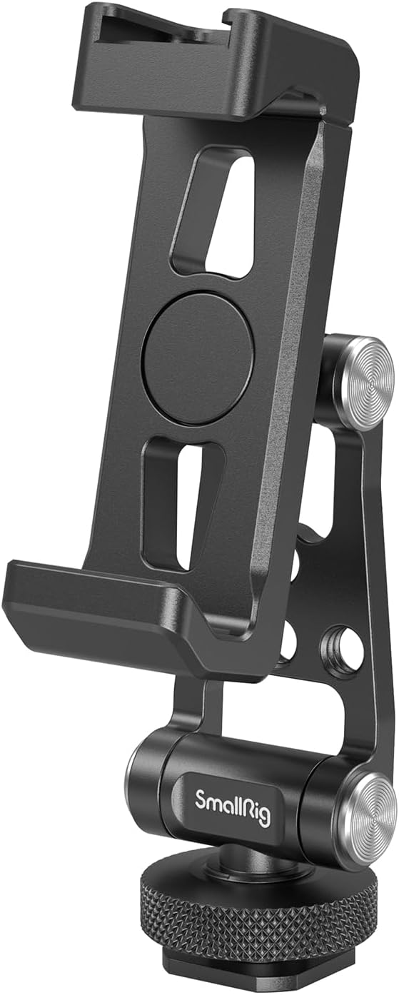 SMALLRIG Metal Phone Holder Support with Cold Shoe Mount, Universal Smartphone Adapter Support Free Adjustment Joints, Phone Tripod Mount for iPhone 16/15, for Samsung Galaxy etc-4382