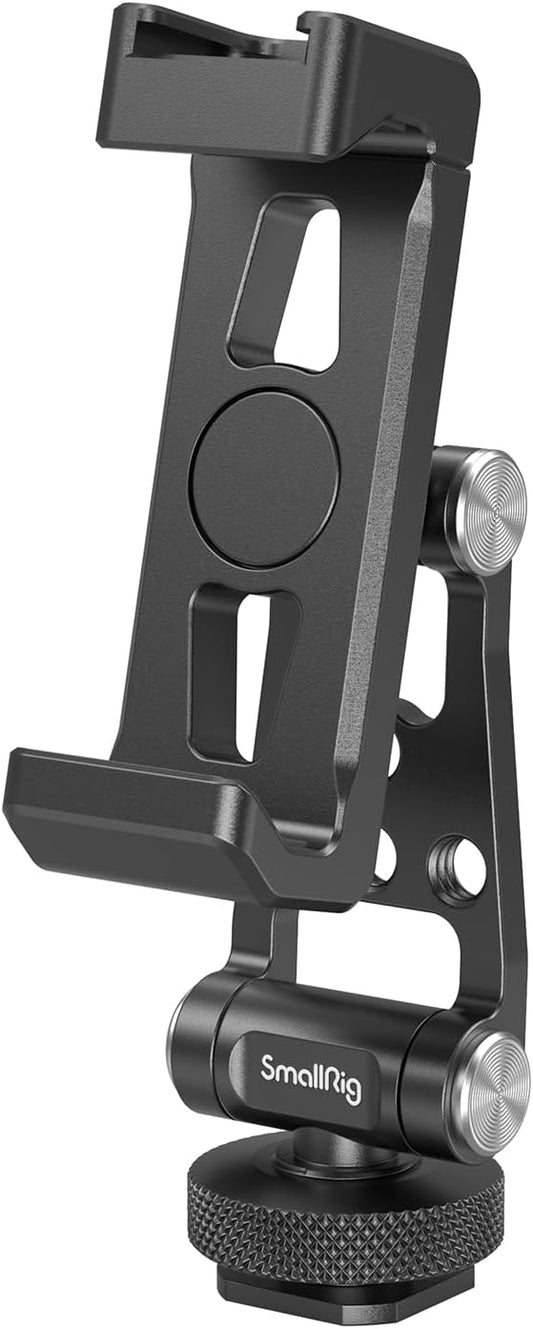 SMALLRIG Metal Phone Holder Support with Cold Shoe Mount, Universal Smartphone Adapter Support Free Adjustment Joints, Phone Tripod Mount for iPhone 16/15, for Samsung Galaxy etc-4382