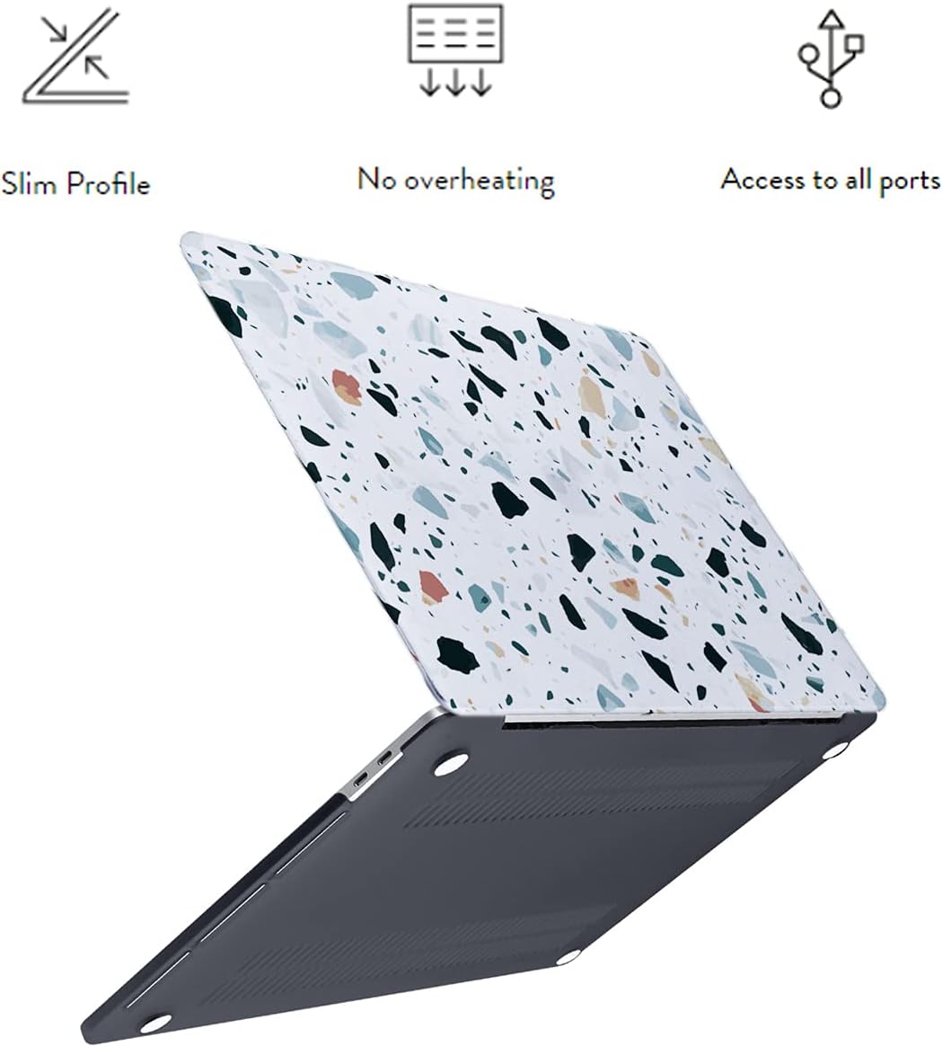 LanBaiLan Compatible for MacBook Pro 13 inch with Touch Bar 2022 2020 2019 2018 2017 2016 Release M1 M2 chip A2338 A2289 A2251 A2159 A1989 A1706 A1708 Laptop Case & Keyboard Cover, Terrazzo Marble