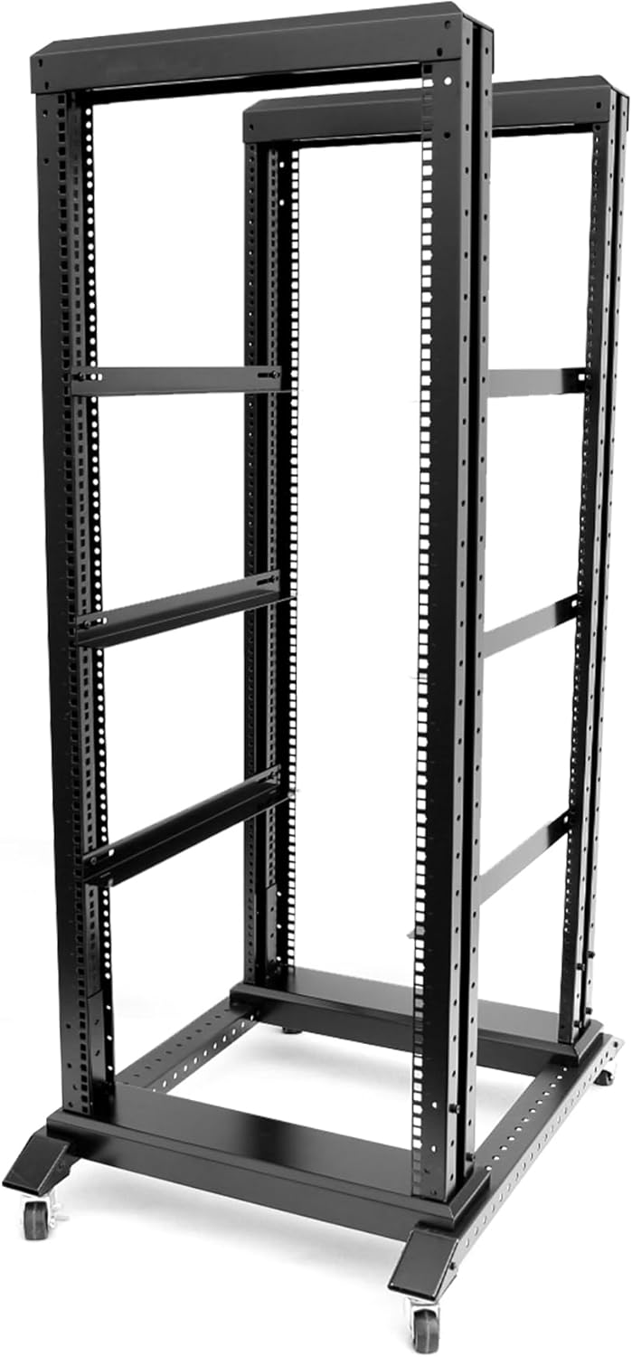 27U Server Rack/4-Post 19in Network Rack/Open Frame Rack with Wheels, Heavy-Duty Frame Cabinet/Adjustable Depth 24-22in GLOBALRACK(4POST-800-27U)
