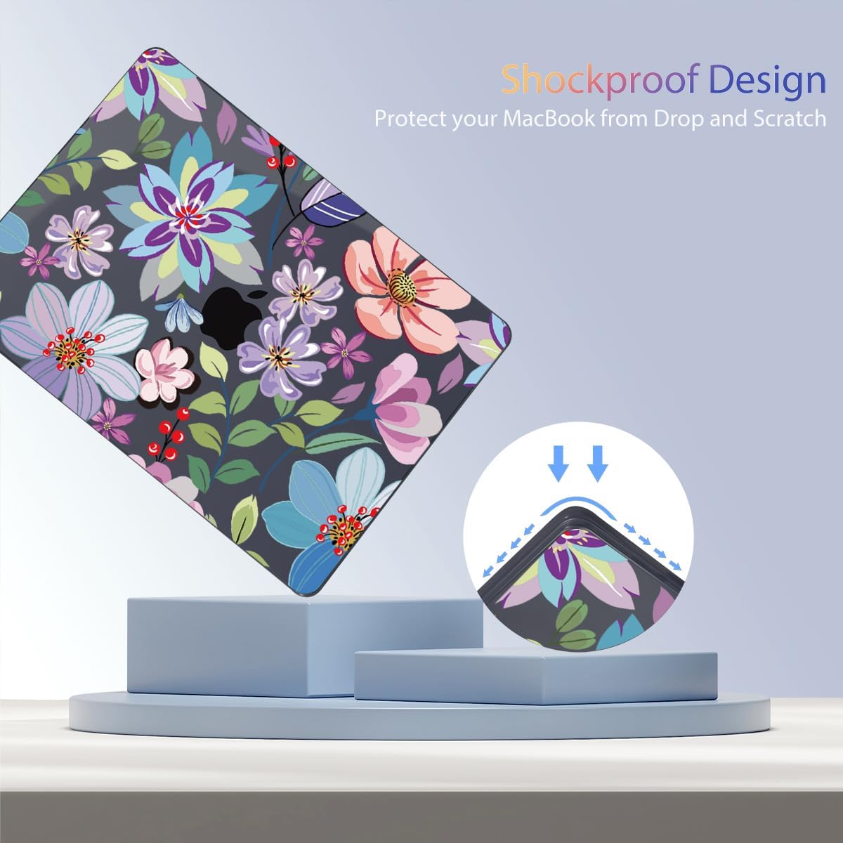 Teryeefi for MacBook Air 13.6 inch Case M4 M3 M2 2024-2022 Release Model A3240 A3113 A2681, Protective Plastic Hard Shell Cover for MacBook Air M2 M3 M4 13 inch, Pretty Flowers Black-104