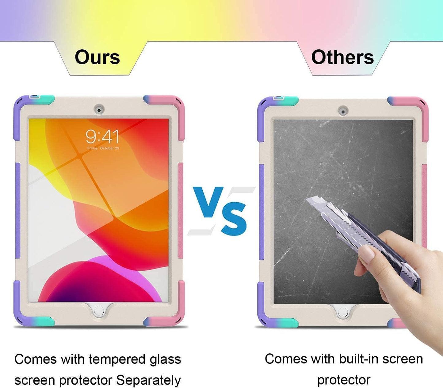 BLOSOMEET Case for iPad 9th/8th Generation 2021/2020 10.2 Inch for Kids Girls Cute w/Tempered Glass Screen Protector & Pencil Holder, iPad 7th Gen 10.2 Cover 2019 Pink w/Stand Hand Shoulder Strap