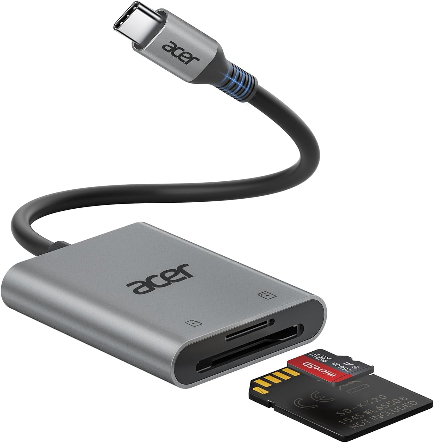 Acer SD Card Reader USB C, Dual Slots Type C to Memory Card Reader, Aluminum Micro SD Card Camera Adapter for MicroSD, SDHC, SDXC, Compatible with iPhone16/15, MacBook, iPad Pro, Android, Laptop