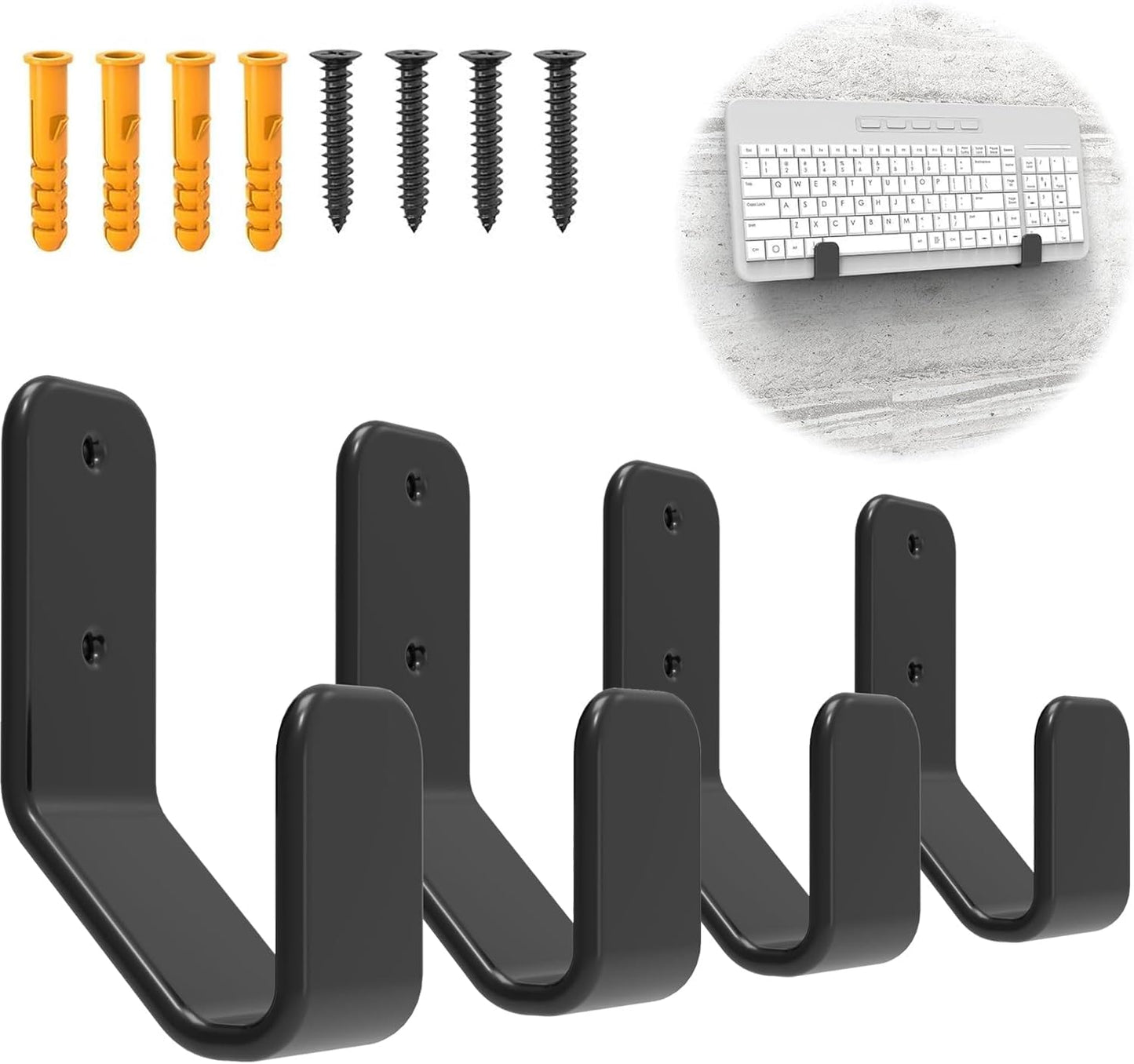 4 PCS Keyboard Wall Mount Storage,Keyboard Wall Holder,Keyboard Wall Rack, Metal Keyboard Wall Hanger with Adhesive & Screw in,for Gaming Mechanical Keyboards, for Devices Thickness < 3cm