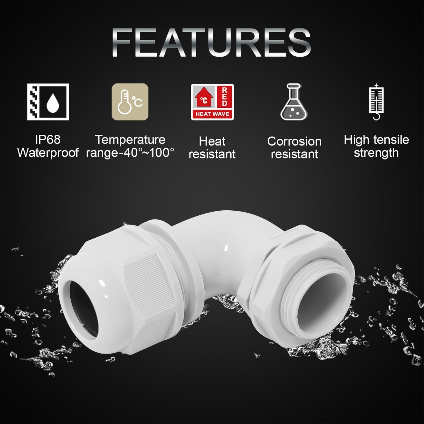 LeMotech M25 Cable Gland, 90 Degree Adjustable 13-18mm Strain Relief, Cord Connectors Nylon Joints with Gaskets, 2 Pcs, Grey