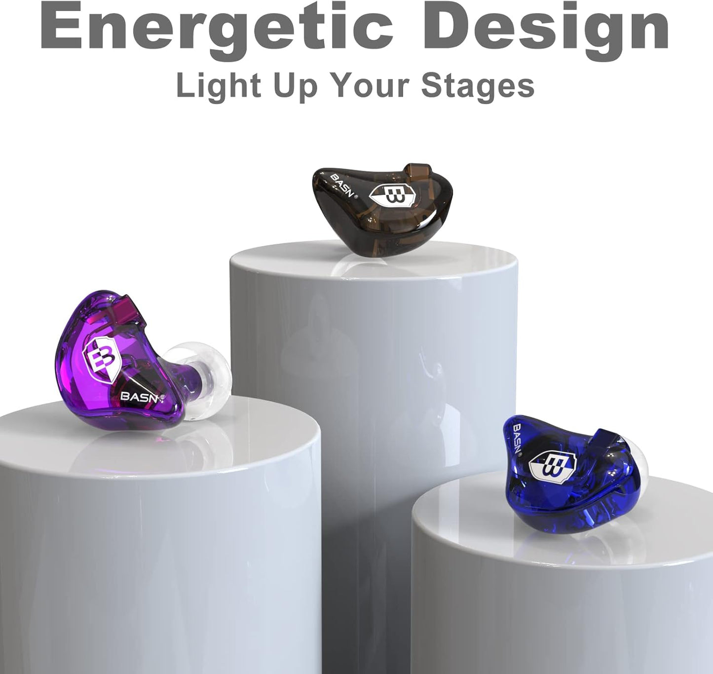 BASN in Ear Monitor Headphones for Musicians Audiophiles Drummers, Bsinger Pro Noise Isolating Earbuds with Dual Driver Dynamic Crystal Clear Sound (Pro Clear Purple)