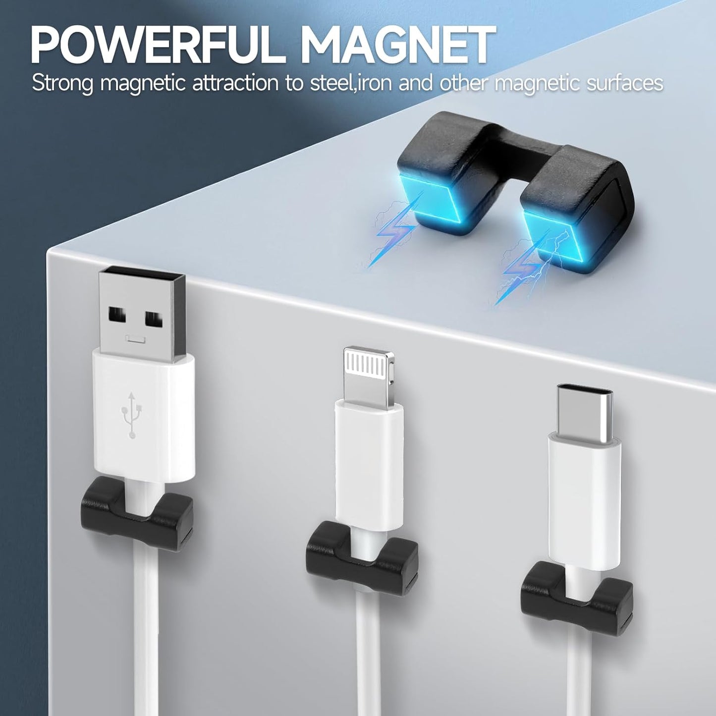 10 Pack Magnetic Cord Organizer Holder, Cable Clips - Strong Magnet Wire Management for Desk, Under Desk, Nightstand, Office, Car, Kitchen, Adjustable