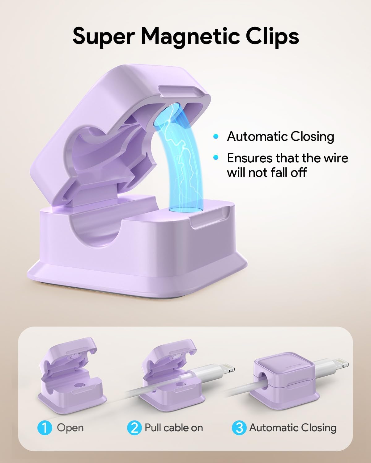 8 Pack Magnetic Cord Organizer, Easy Secure Adhesive Cable Management, Wire Holder Keeper Organizer Management, Hide/Organize Phone USB Charger Cable for Home,Office,Car,Desk,Nightstand-Purple