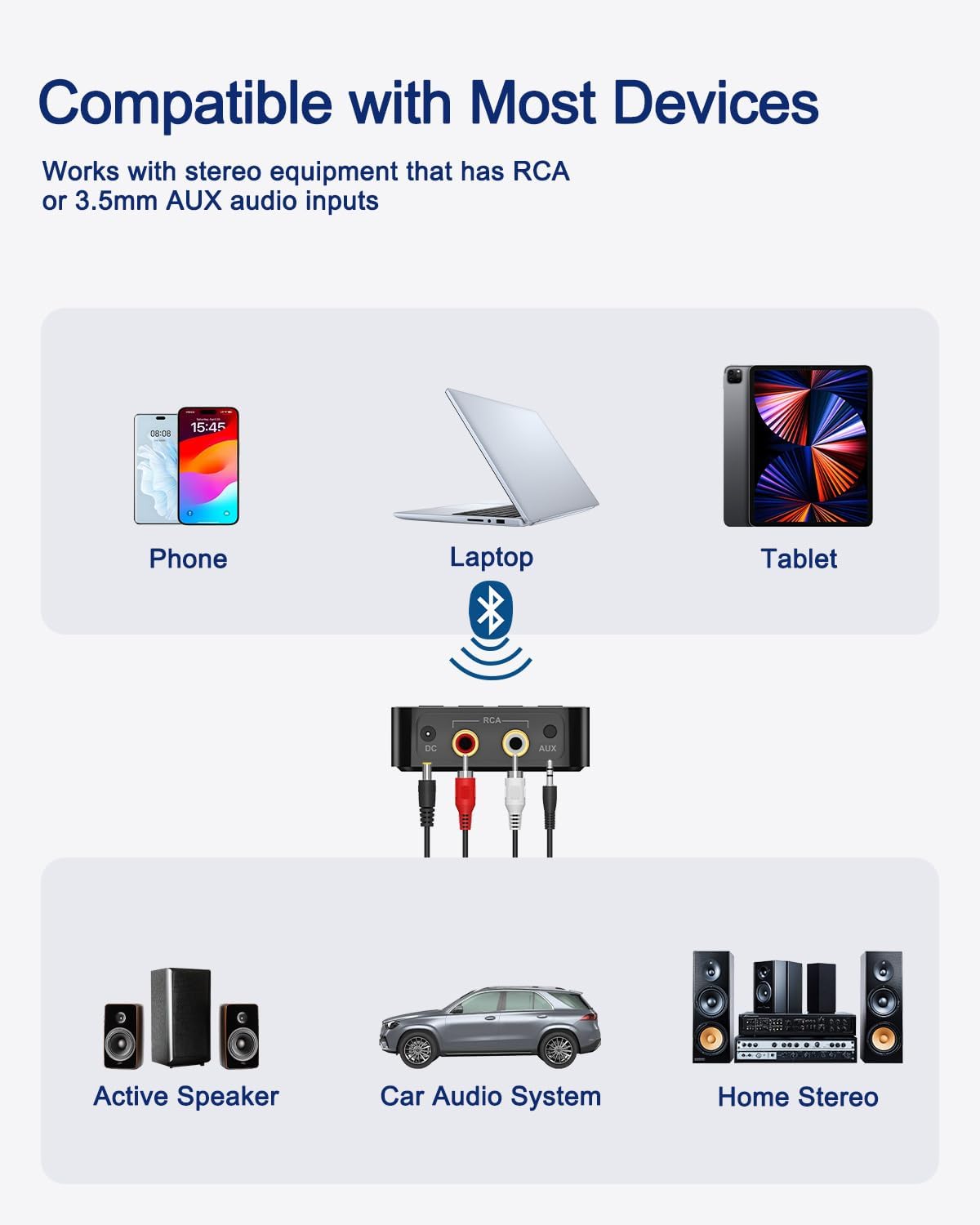 Bluetooth to RCA Adapter for Stereo Receiver - APTX HD Long Range Low Latency Bluetooth Receiver for Home Stereo Wireless Audio Adapter for Music Streaming Sound System