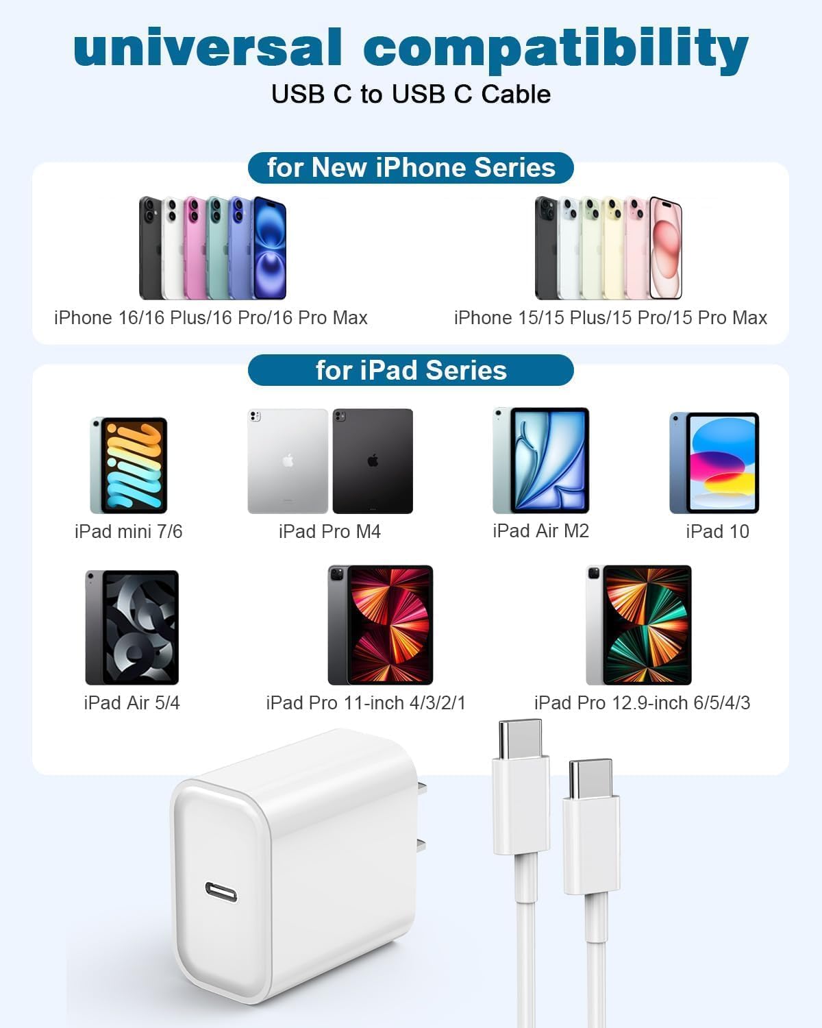 10FT Apple iPhone 16 Charger,2Pack Extra Long 10Foot Type C Cable Cord 20W USB C Charger Travel Plug Super Quick Charging for iPhone 16e/16 Pro/16 Pro Max/16 Plus/15/15 Pro/15Pro Max/iPad Mini/Air/Pro