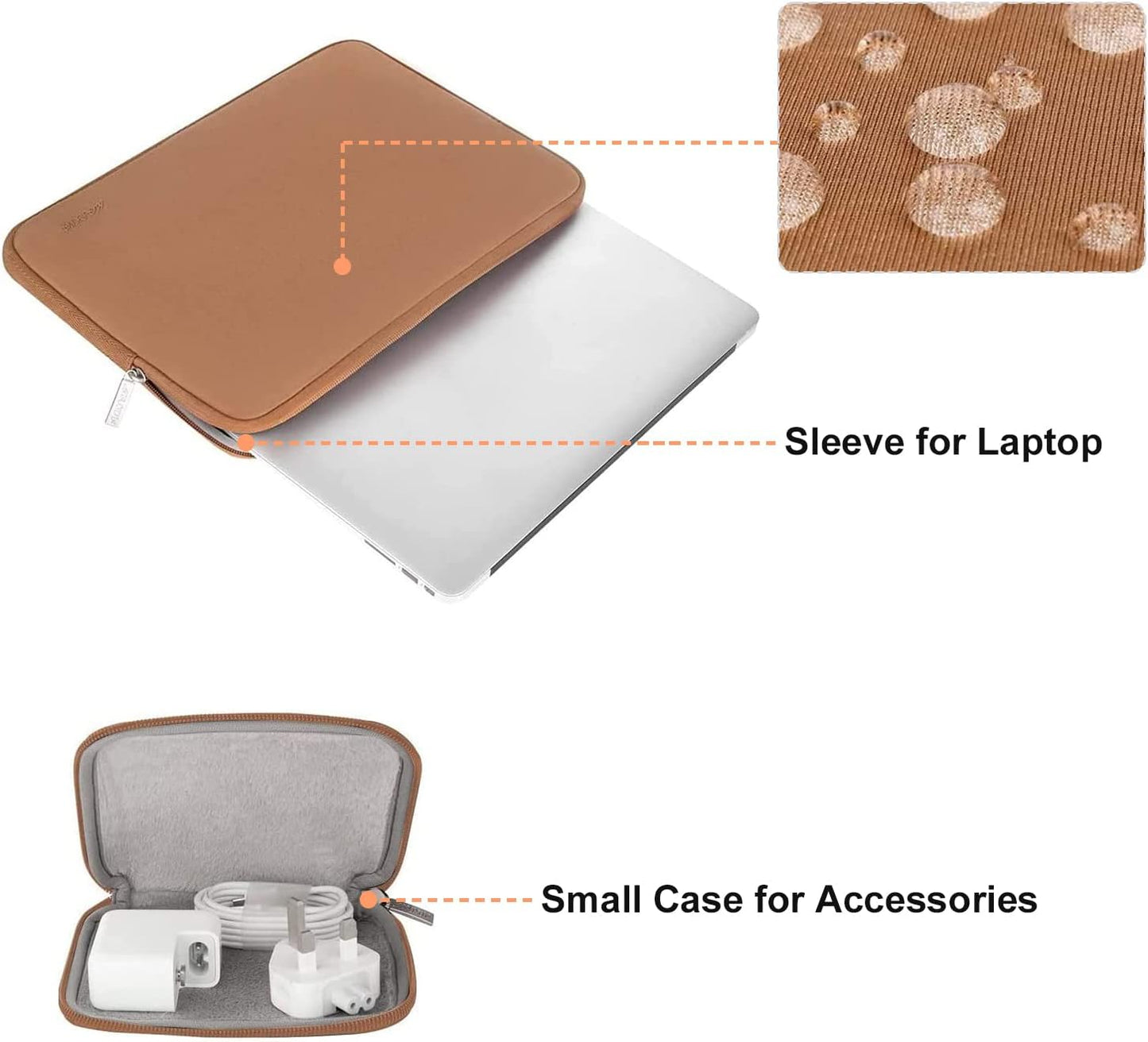 MOSISO Laptop Case 13.3 inch, 13-13.3 inch Laptop Sleeve Bag Compatible with MacBook Air/Pro 13 / Pro 14, HP Dell ASUS Lenovo Notebook, Neoprene Computer Sleeve Bag with Small Case, Brown