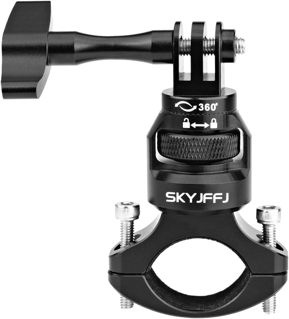 Bike Handlebar Mount for GoPro, 360 Degree Aluminium Alloy Motorbikes Round Tube Mount for Hero 13/12/11/10/9/8 and Other Action Cameras