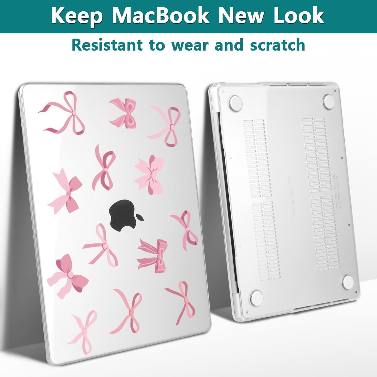 Teryeefi Case for MacBook Pro 14 inch 2024 2023 2021 M4 A3112 A3401 A3185 M3 A2918 A2992 M2 A2779 M1 A2442, Hard Shell Cover + Keyboard Cover for 14 inch MacBook Pro, Cute Pink Bows
