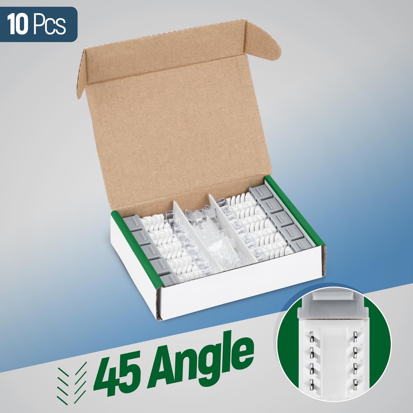 Everest 45° Angled RJ45 Cat6A Keystone Jacks 10-Pack in Gray - Slim Profile Female RJ45 Connectors - Cat 6A Keystone Jack - Compatible with 45° Angled Speed Termination Tool - 45Term (B0BL3GS7ZY)