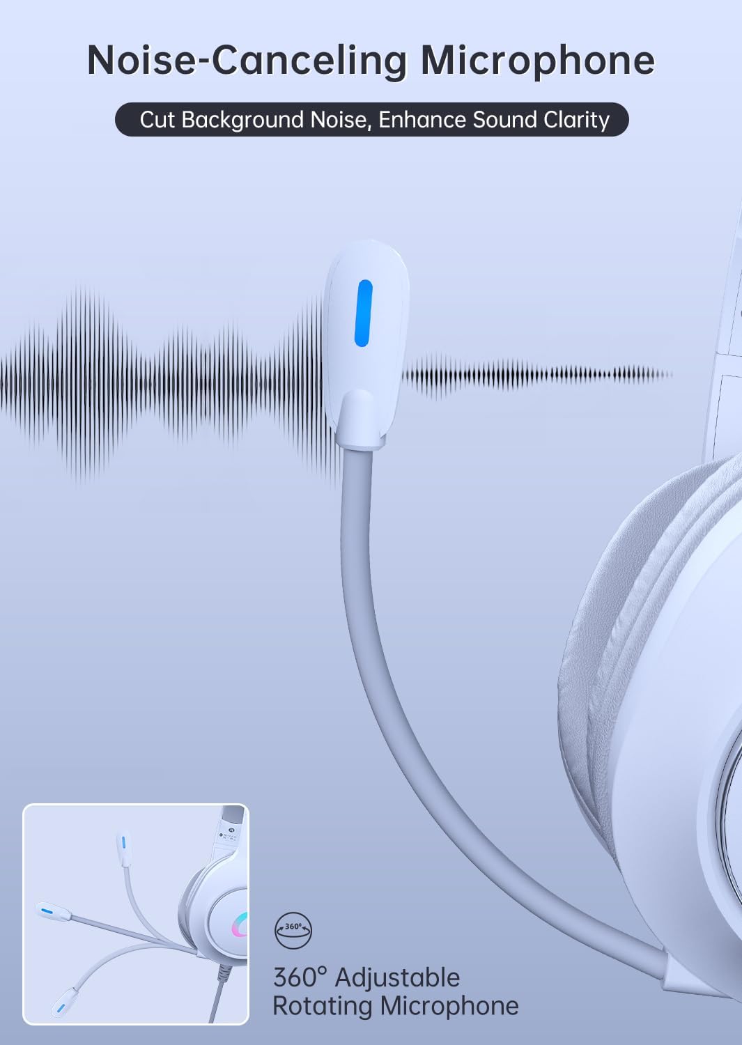 CM7002 Gaming Headset for PS5, PS4, PC, Mac, Switch, Xbox Series, Surround Sound RGB Gaming Headphones with Noise Canceling Microphone, 50MM Dynamic Drivers, 3.5MM Audio Jack, Light White