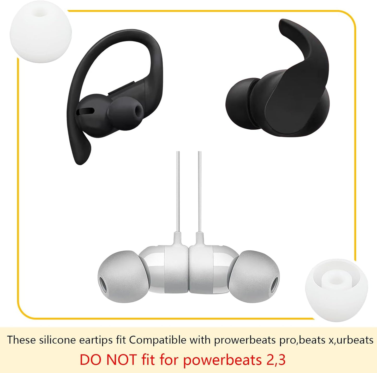 Ear Bud Covers Silicone Replacement Earbud Tips Compatible with Powerbeats Pro Beats Wireless Earphone Headphone Ear Tips 4 Pairs