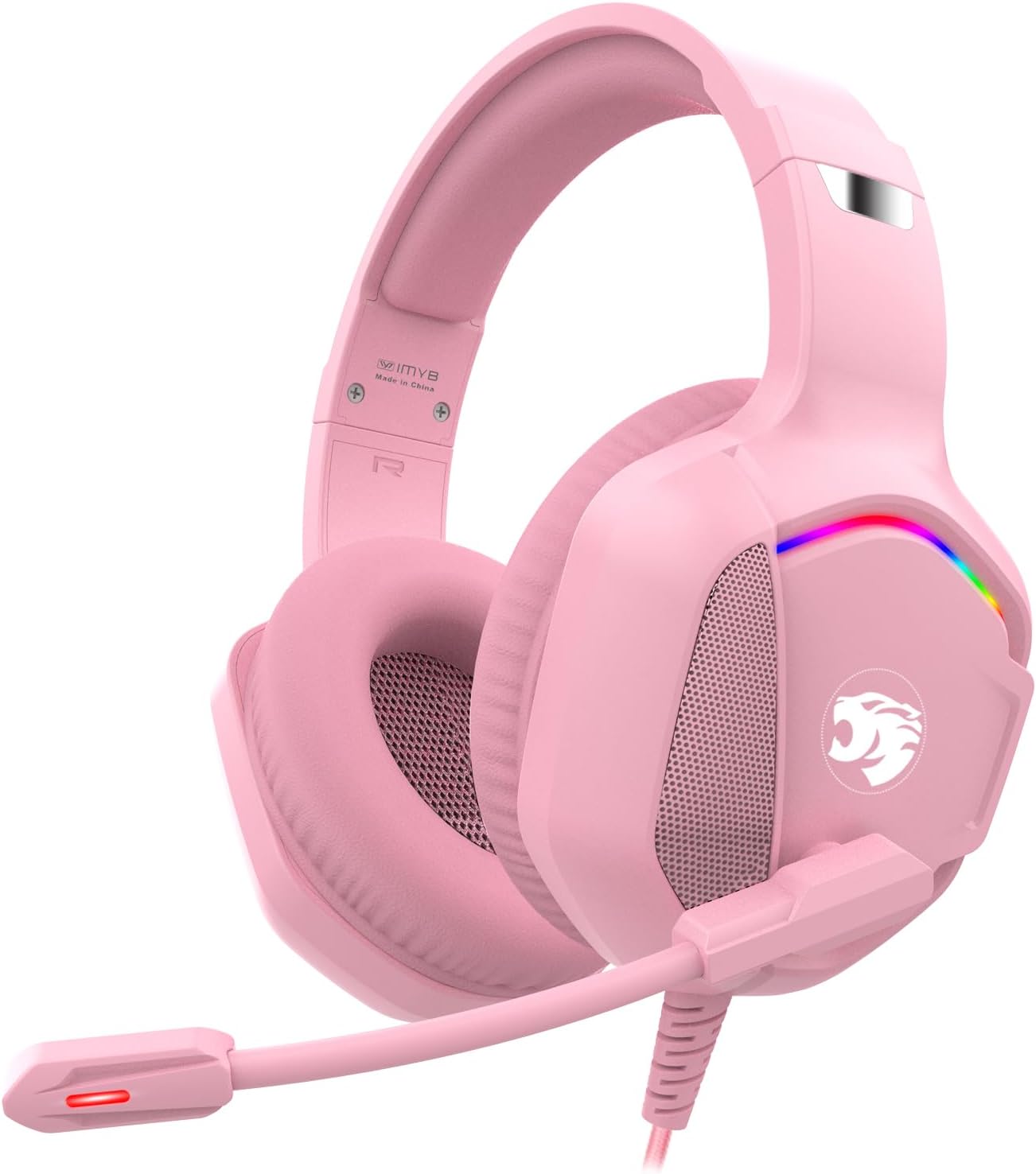 Gaming Headset with Microphone for Pc, Xbox One Series X/s, Ps4, Ps5, Switch, Stereo Wired Noise Cancelling Over-Ear Headphones with Mic, RGB, for Computer, Laptop, Mac, Nintendo, Gamer (Pink)
