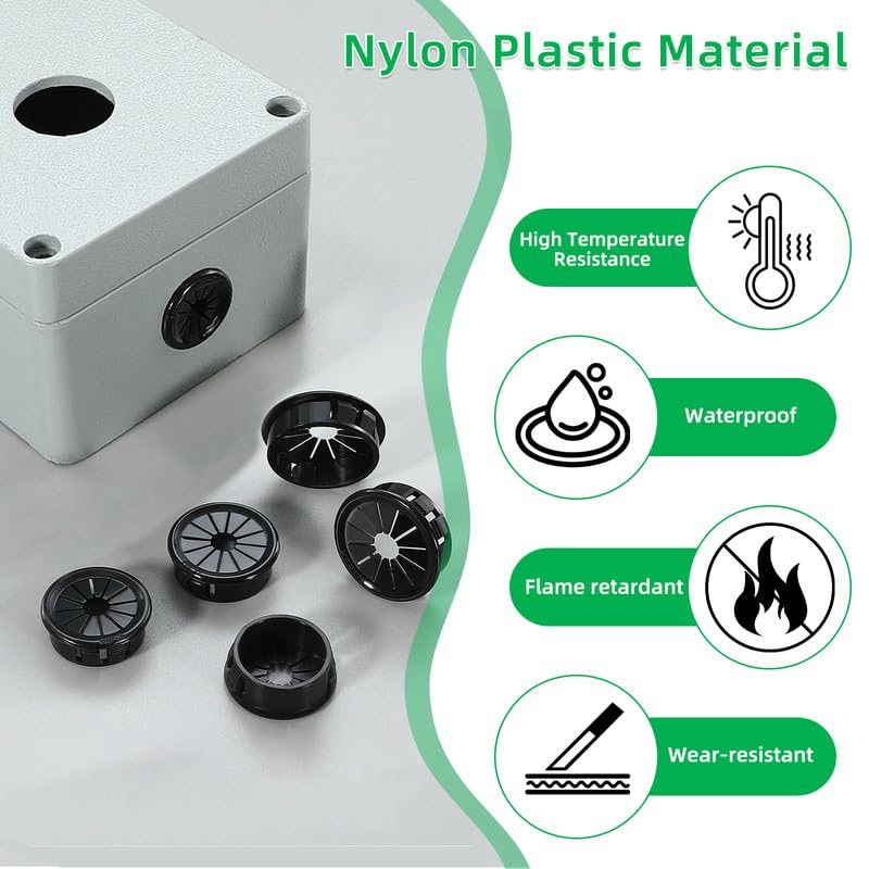 60PCS Cable Grommets, 5/8"(16mm) Desk Hole Cover Petal Shaped Buckle Type Nylon Snap Bushing Grommet, Wire Hole Cover Insert for Cables and Cords Management and Protection of Cabinet, Black