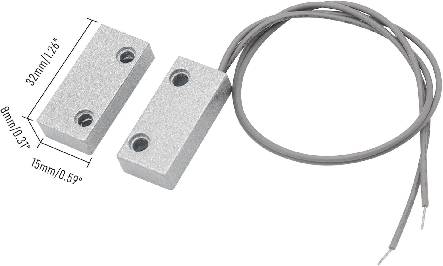 3Pcs Magnetic Reed Switch Wired Surface Mount Normally Closed NC Contact Sensor Alarm Magnetic Door Switch with 2 Wires, Zinc Alloy Sliver, MC-51