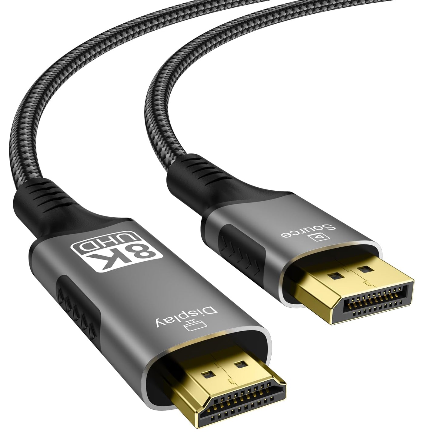 FDBRO 8K DisplayPort to HDMI Cable Active 8K@60Hz 4K@120Hz 32.4Gbps, Uni-Directional, DP 1.4 to HDMI 2.1 Cord Support HDR/HDCP 2.2/DSC 1.2 for Gaming Monitor, TV, PC (Gray & Black, 1M (3.3FT))