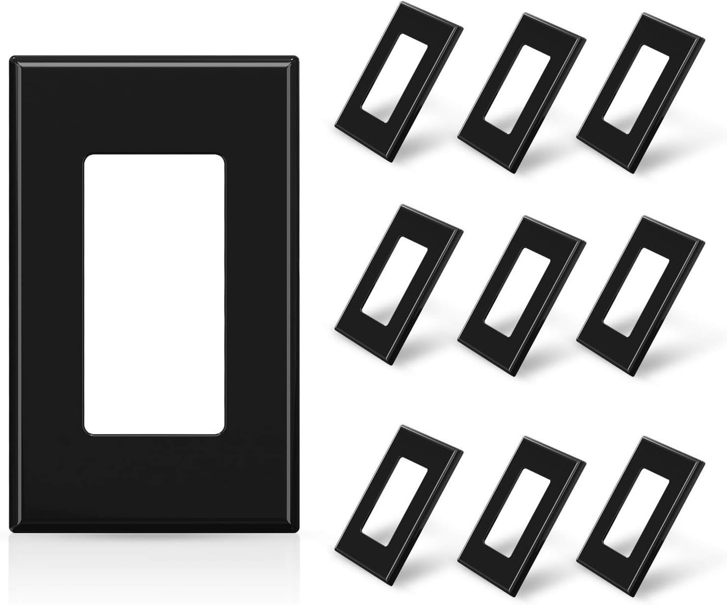 ELEGRP 1-Gang Screwless Decorative Wall Plates, Standard Size Unbreakable Thermoplastic Faceplate Cover for Decorator Receptacle Outlet Switch, UL Listed (10 Pack, Glossy Black)
