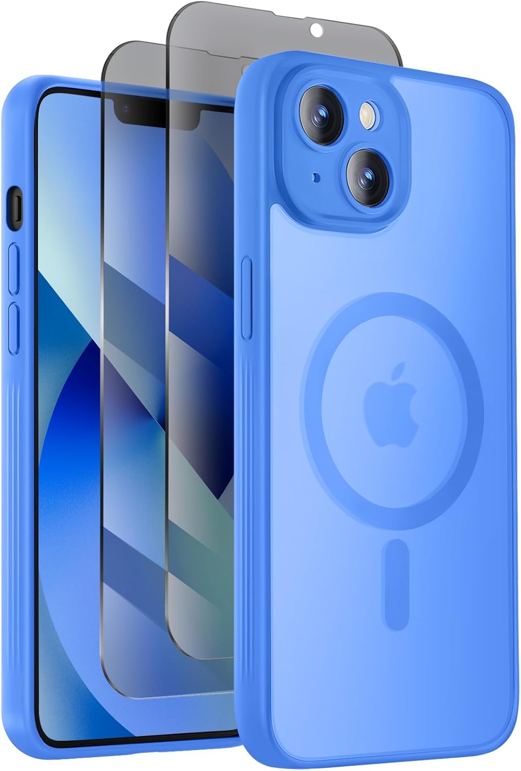 Designed for iPhone 13 Case, Compatible with MagSafe, with Privacy Screen Protectors X2, [Camera Protection] [15FT Military Drop Protection] Shockproof Phone Case, 6.1", Blue