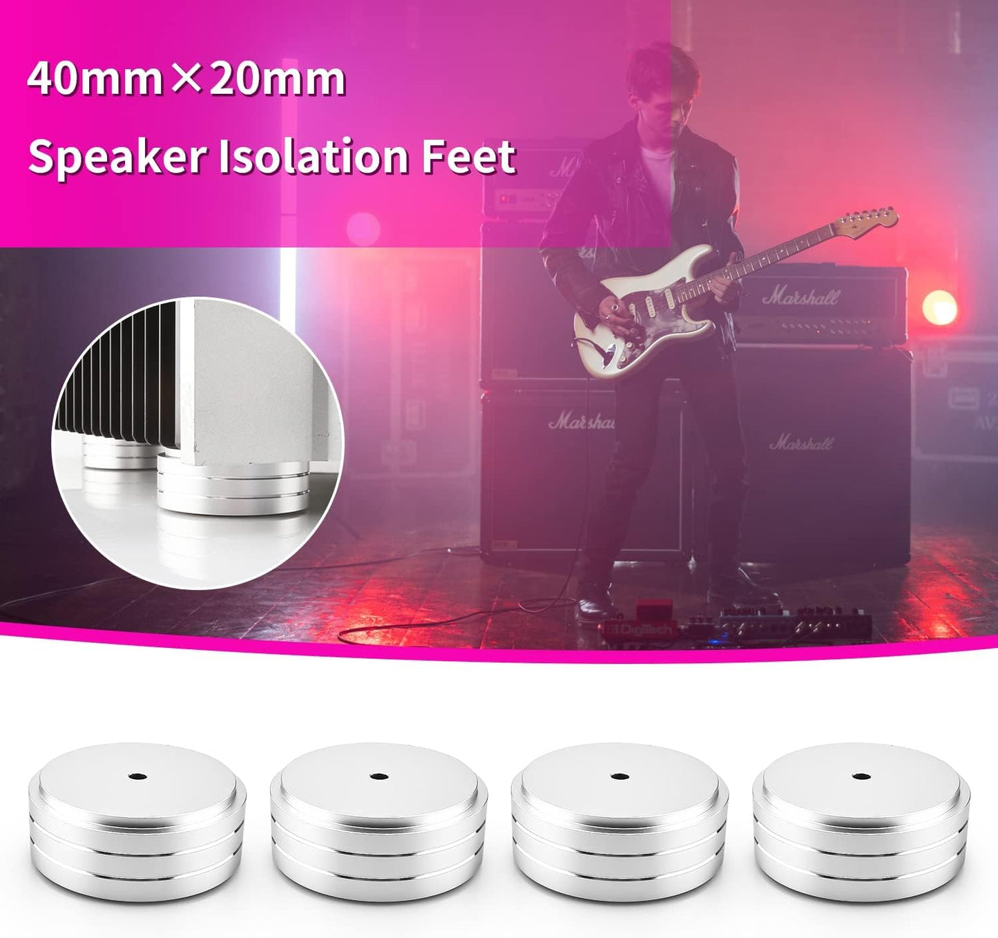 Audiocrast 4X Silver HiFi Speaker Isolation Feet Pad, Aluminum 40x20mm Audio Stand Feet Amplifier Shock Absorber Non-Slip Hi-End Vibration Dampener Floor Protector for Subwoofer DAC CD Turntable Amp