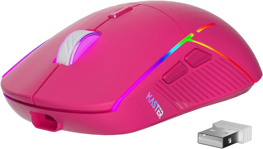 FFJ Wireless Gaming Mouse, 24000 DPI, Tri-Mode 2.4G/USB-C/Bluetooth 5.3 Gaming Mouse Wireless, RGB Programmable Mouse Gamer, 75Hrs Battery Life, Rechargeable Gaming Mice for PC, Mac, PS5, Xbox-Magenta