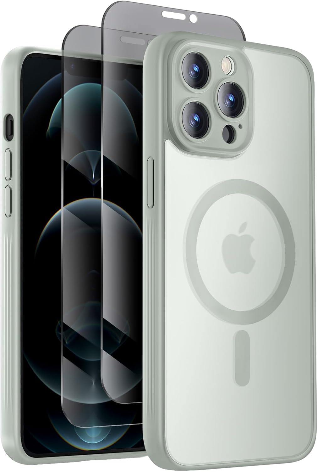 Designed for iPhone 12 Pro Max Case, Compatible with MagSafe, with Privacy Screen Protectors X2, [Camera Protection] [15FT Military Drop Protection] Shockproof Phone Case, 6.7", Calke Green