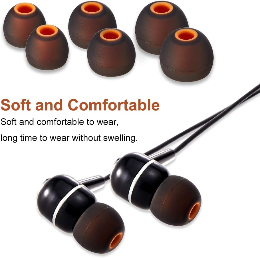 Earbud Tips Soft Silicone Earbuds Replacement Tips Fit for in-Ear Headphones(Inner Hole from 3.8mm - 4.2mm Earphones) 9 Pairs S/M/L,Black/Orange