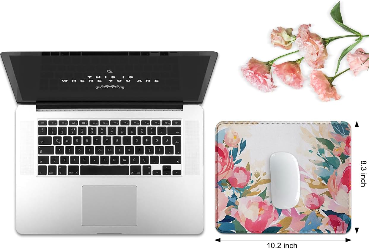 JIKIOU 3 Pack Mouse Pad with Stitched Edge, Comfortable Mouse Pads with Non-Slip Rubber Base, Washable Mousepads Bulk with Comfortable Cloth, Mouse Pads for Computers Laptop 10.2x8.3inch Multi Peony