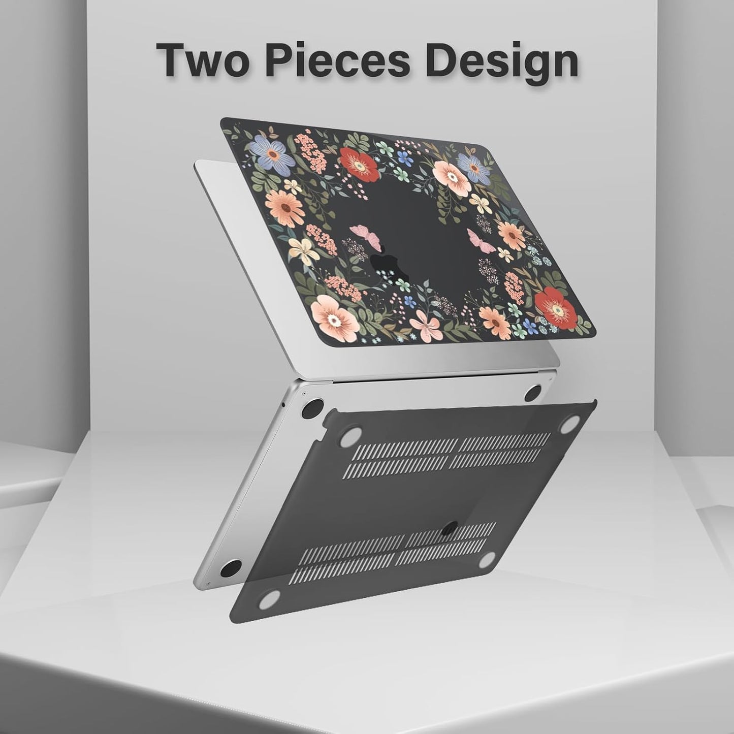 MOSISO Compatible with MacBook Air 13 inch Case 2025 2024 2023 2022 M4 A3240 M3 A3113 M2 A2681, Lush Floral Hard Shell&Keyboard Cover&Screen Protector for MacBook Air 13.6 inch Case, Black