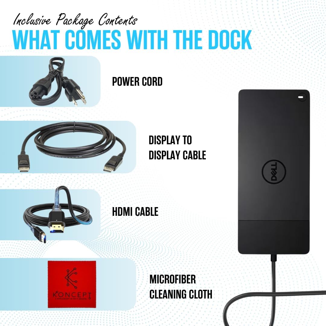 WD22TB4 Dell Thunderbolt 4 Dock 40Gbps USB-C/USB A - Dell Docking Station Dual Monitor with 180W, HDMI & DisplayPort Cable - Supports 4K Displays & Upto 3 Monitors (Renewed)