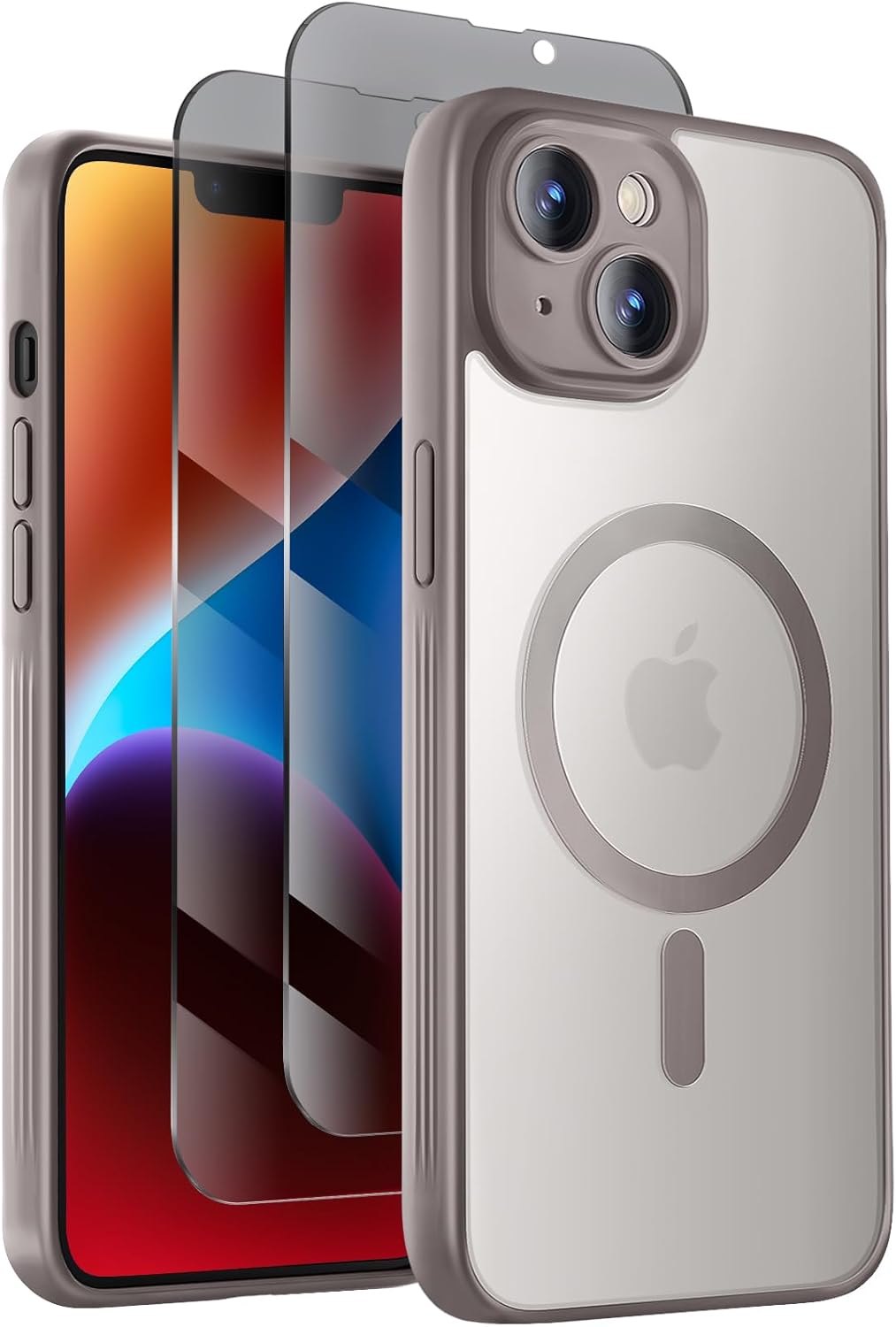 Designed for iPhone 14 Case, Compatible with MagSafe, with Privacy Screen Protectors X2, [Camera Protection] [15FT Military Drop Protection] Shockproof Phone Case, 6.1", Natural Titanium