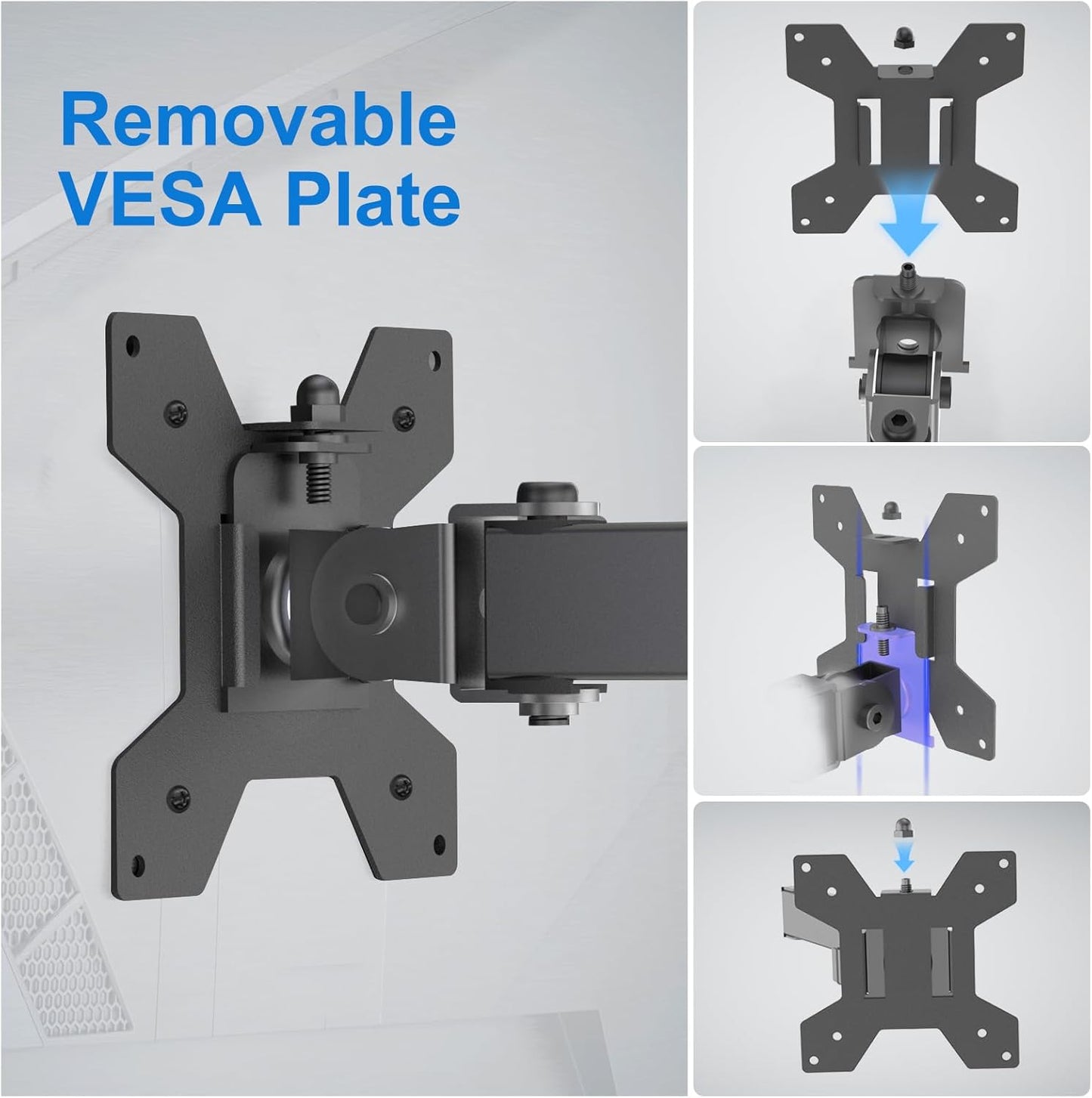 H&C(hcck&Cllassp) Single Monitor Mount, Desk Mount with Swivel, Tilt, Rotation, Height Adjustable, VESA Mount for 17-27” Monitors up to 17.6 lbs, Monitor Stand with C-Clamp, Black