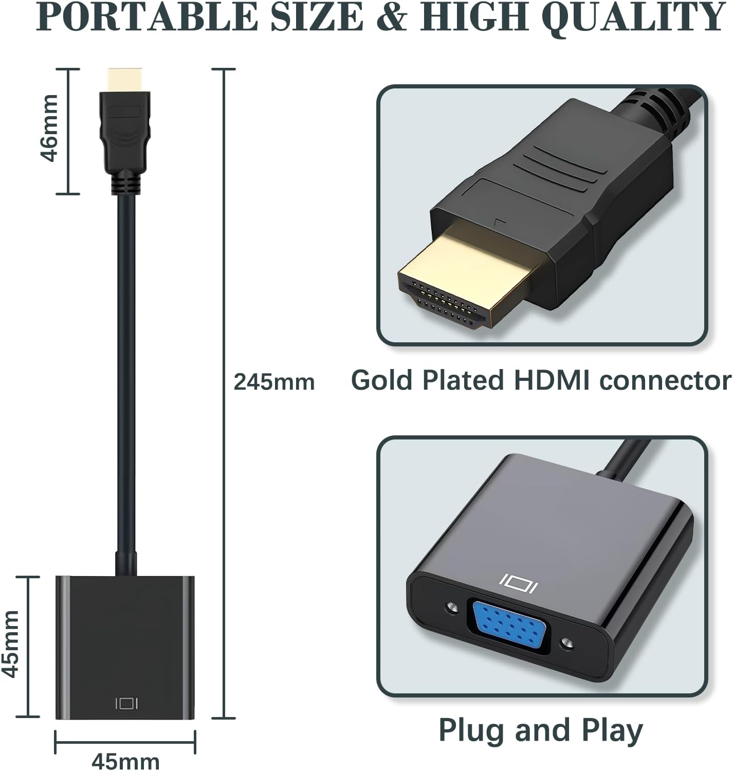 Amzpas HDMI to VGA, Uni-Directional Gold-Plated HDMI to VGA Adapter (Male to Female) for Computer, Desktop, Laptop, PC, Monitor, Projector, HDTV, Chromebook, Raspberry Pi, Roku, Xbox and More (1)