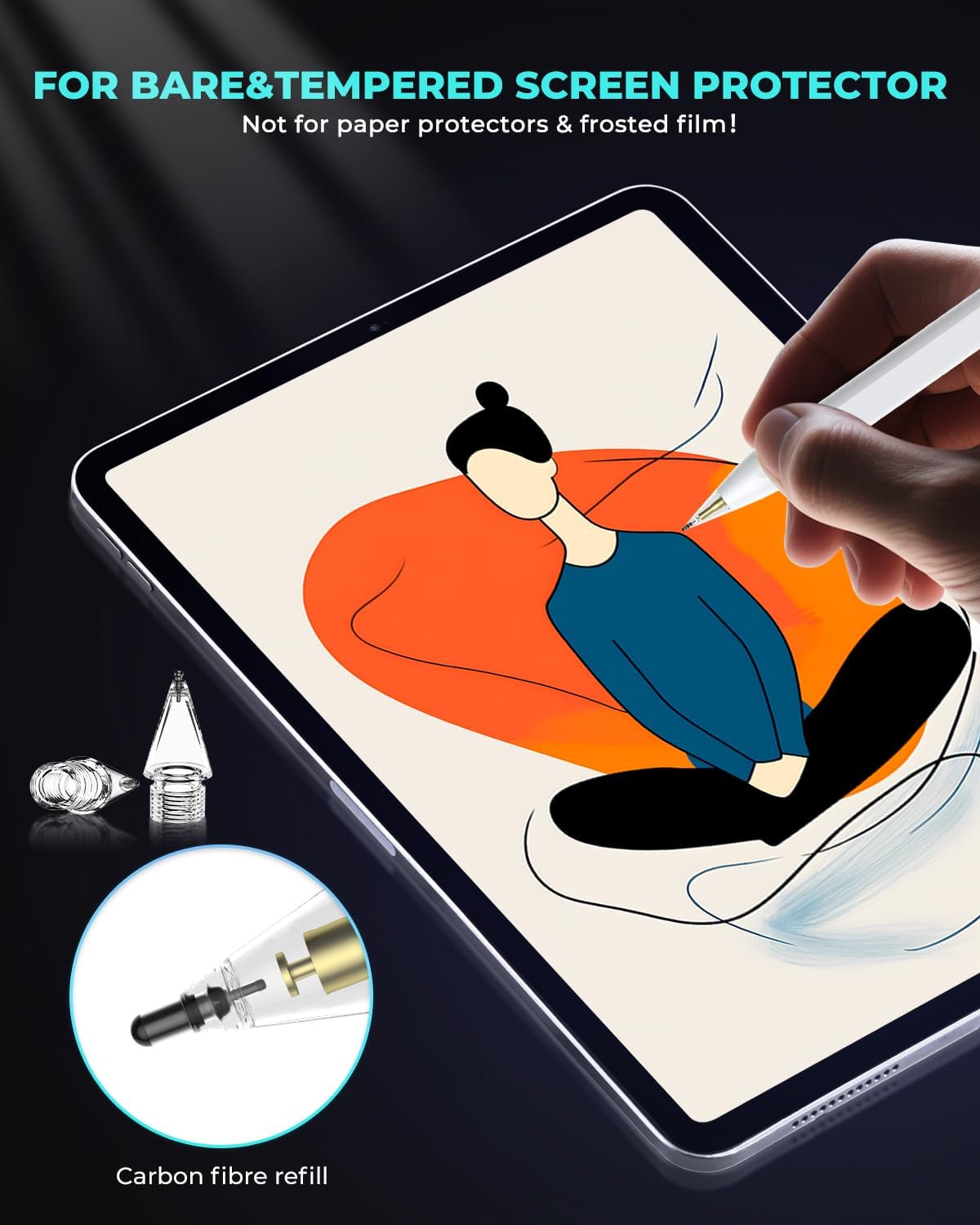 8-Pack Carbon Fiber Replacement Tips for Apple Pencil Pro/2nd/1st Gen/USB-C, Upgraded Nibs for Bare Screen & Tempered Glass with Storage Case - Pink