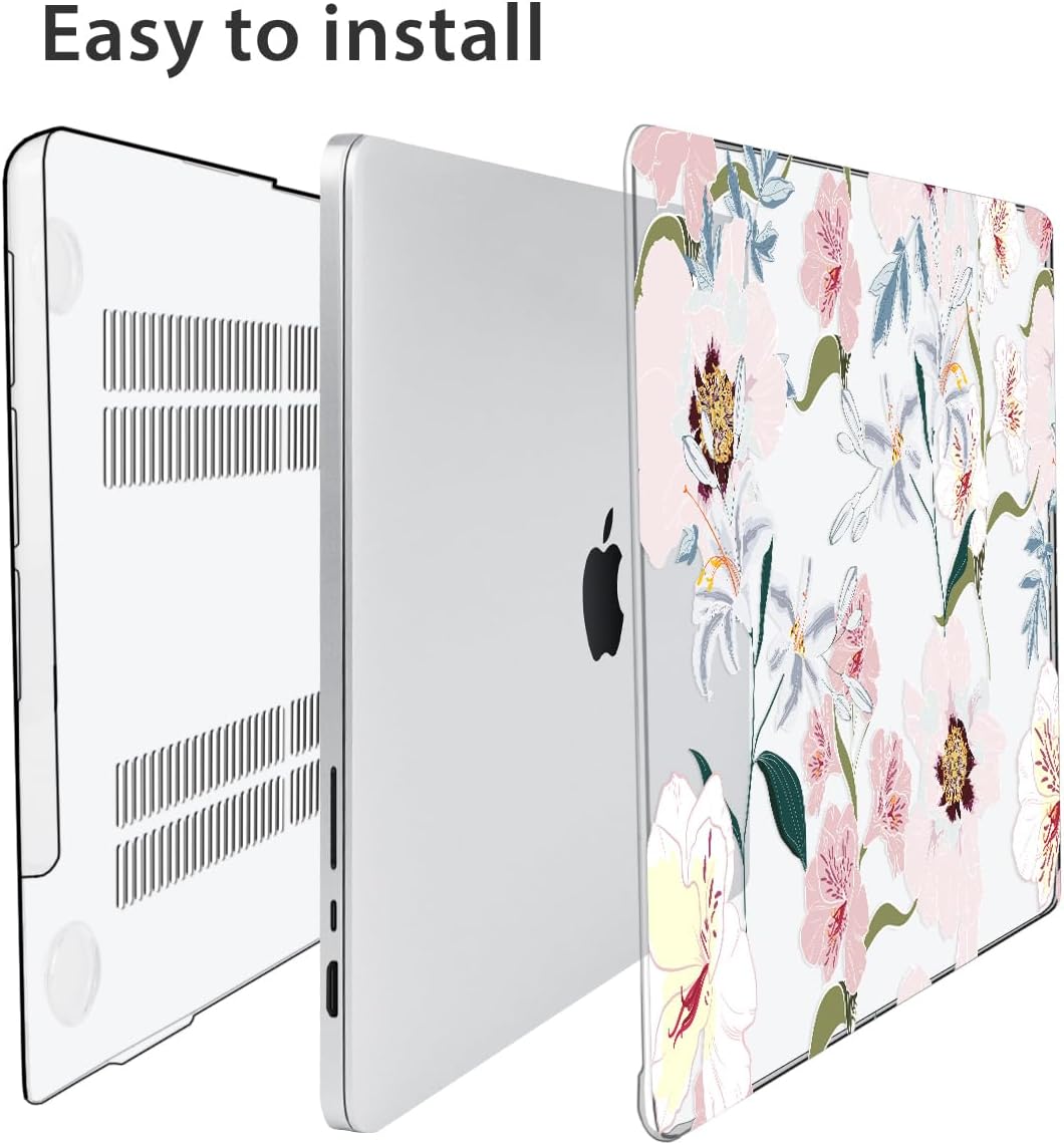 Compatible with MacBook Air 13.6 inch Case 2025 2024 2023 2022 Release M4 A3240 M3 A3113 M2 A2681 with Touch ID, Plastic Hard Shell Case&Keyboard Cover&Screen Film&Webcam Cover, Pink Floral