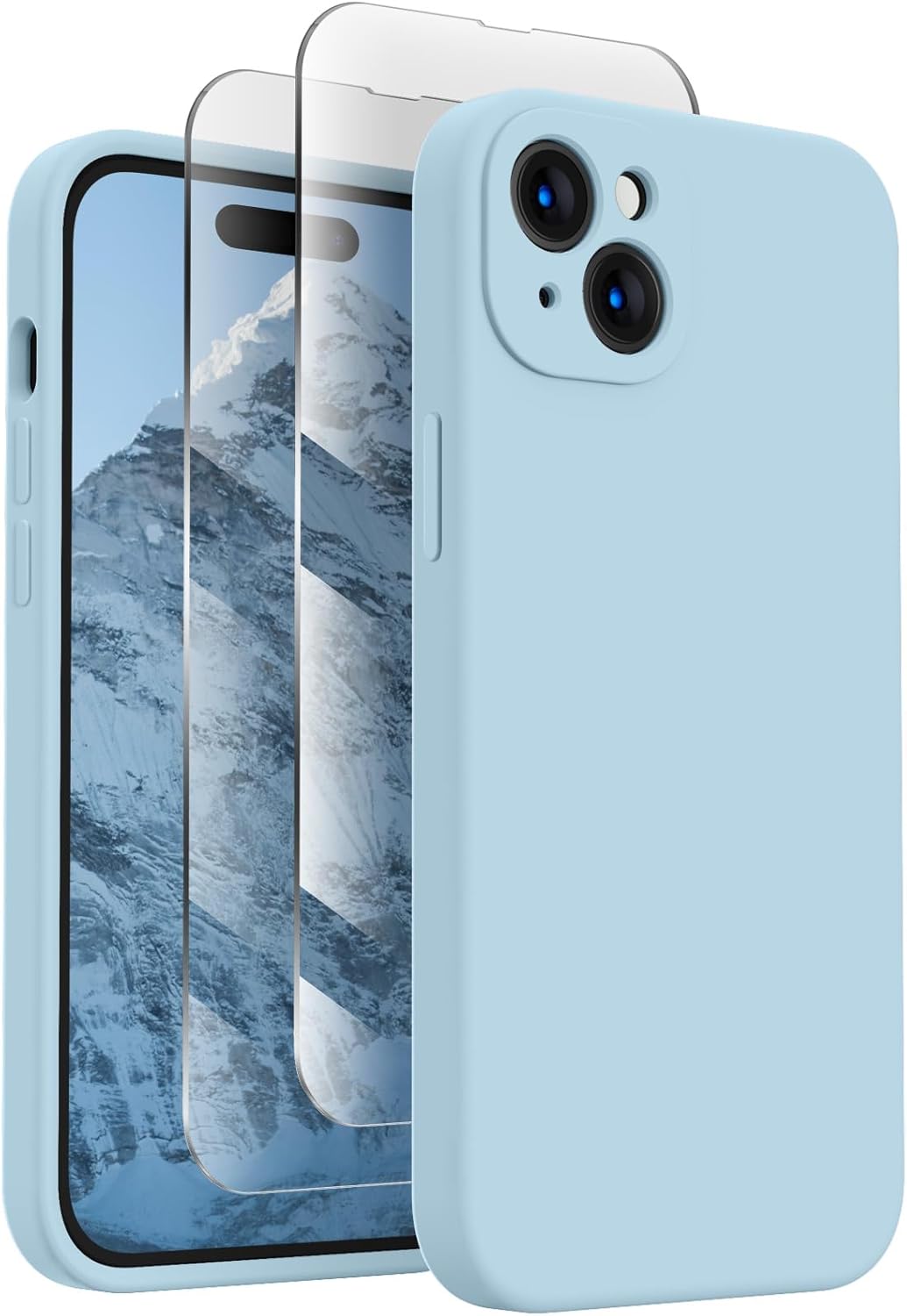 FireNova Designed for iPhone 15 Case, Silicone Upgraded [Camera Protection] Phone Case with [2 Screen Protectors], Soft Anti-Scratch Microfiber Lining Inside, 6.1 inch, Sky Blue