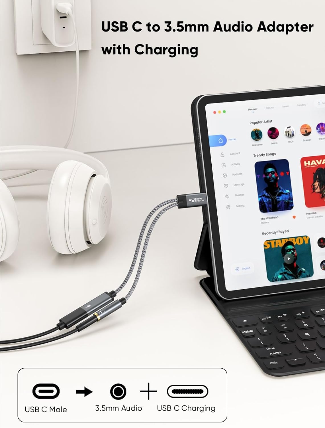 CableCreation USB C to 3.5mm Headphone and Charger Adapter with PD 100W 60W Fast Charging, USB C to Audio Jack Type C to Aux Cord for iPhone 16 15, Galaxy S24/S23/S22 Ultra+, iPad Pro/Air, Pixel 9/8+